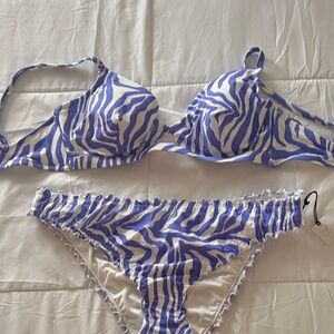 Shade & Shore Blue and White Zebra Print Bikini Set